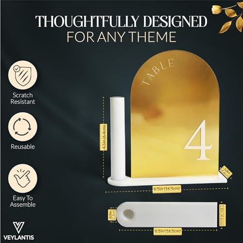 Wedding Table Numbers 1-20, Gold Mirror Acrylic Table Sign Holders & Stands - Image 4