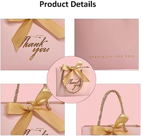 TKSBAG 50Pack Small Thank You Gift Bags With Handles-5.5''x 2.3''x4.7'' Mini Pink Gift Bags Bulk for Baby Shower, Birthday, Wedding, Party Favors, Mother's Day - Image 4