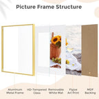 FLYJOE 16x16 Metal Square Picture Frame For Wall With Mat For 12x12, 16''x16'' Aluminum Photo Frames With Tempered Glass For Home Decor, Minimalist Modern Poster Frame Horizontally Vertically, Gold - Image 3