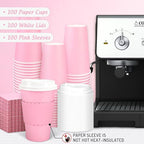 Whaline 100 Pcs Pink Disposable Coffee Cups with Lids and Sleeves 16 Oz Light Pink Insulated To Go Paper Cups for Home Restaurant Travel Wedding Birthday Baby Shower Party Supplies - Image 3