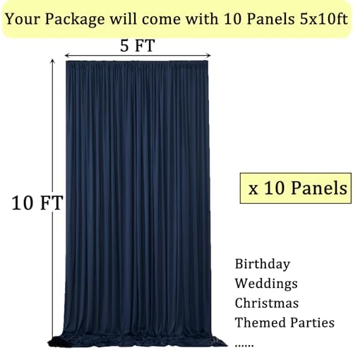 50ftx10ft Wrinkle Free Navy Blue Backdrop Curtains for Parties, 10 Panels 5x10ft Silky Polyester Blue Photo Backdrop Drapes for Weddings Birthday Party Graduation Photography Background Curtains - Image 3