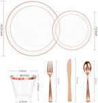 bUCLA 300PCS Rose Gold Plastic Dinnerware - Clear Dinnerware Set Disposable Include 50 Dinner Plates,50 Dessert Plates,50 Knives,50 Forks,50 Spoons,50 Cups for Party & Wedding - Image 2