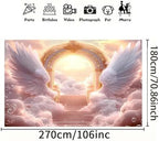 Pink Angel Wings Theme Banner Paradise Gate Sky Stairway to Heaven Holy Light Clouds Gold Sky Background Heaven Sent Baby Shower Baptism Banner Easter Photo Background (Pink, 9 * 6feet) - Image 6