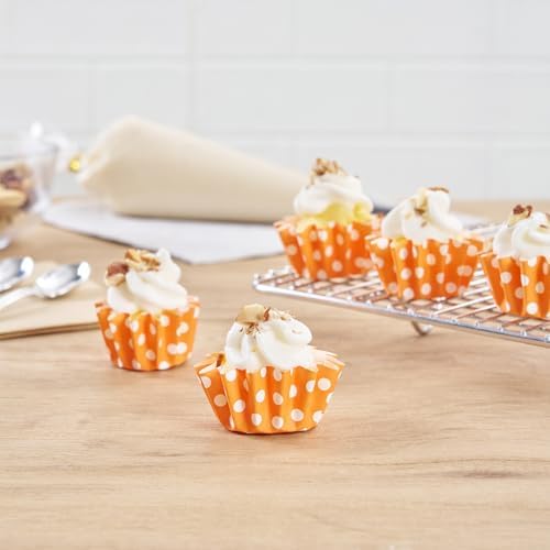 Restaurantware-Premium 0.4-oz Baking Cups: Small-Flared Paper Baking Cups Perfect for Muffins, Cupcakes or Mini Snacks - Hot Orange Polka Dot Print Design - Disposable - 200-CT - Image 4