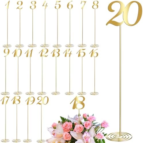 Therwen 20 Pcs Metal Table Numbers 1-20 Table Numbers for Wedding, Gold by Therwen