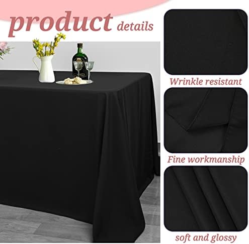 6 Pack Tablecloth 90 x 156 inch Polyester Table Cloth for 8 Foot Rectangle Tables,Stain and Wrinkle Resistant Washable Fabric Table Covers Polyester Black Table Clothes for Wedding,Party,Banquet - Image 3