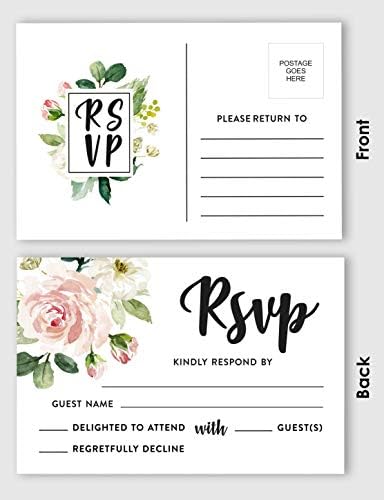 50 Blank RSVP Cards,RSVP Postcards No Envelopes Needed,Floral Print Response Card,RSVP for Wedding,Baby Shower,Bridal Shower - Image 3