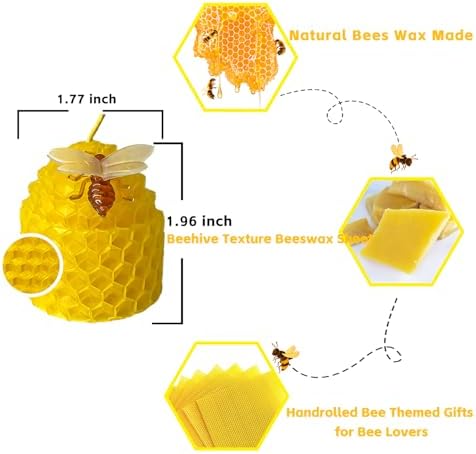 Beeswax Candles Bulk Set of 24pcs, Bee Candles with Little Bee Ornament Decors, Unscented & Dripless& Smokeless, Dia 1.77" x1.97" Each, Yellow - Image 2