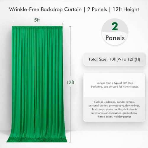 10ftx12ft Green Backdrop Curtains for Wedding Party 2 Panels 5×12FT Tall - Image 2