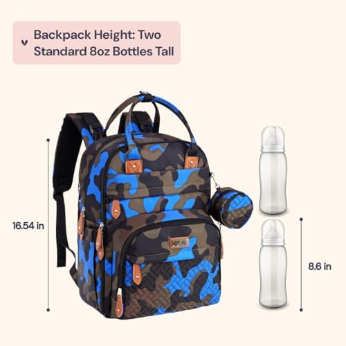 BabbleRoo Diaper Bag Backpack - Baby Essentials Travel Tote - Multi Function Water Resistant Diaper Bag, Travel Essentials Baby Bag with Changing Pad, Stroller Straps & Pacifier Case - Blue Camo - Image 2