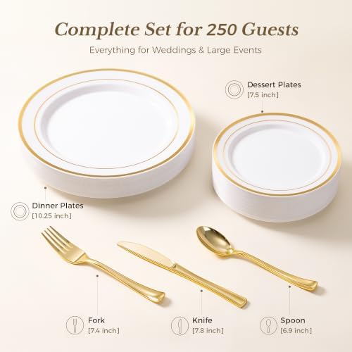 Goodluck 250 PCS Gold Rim Plastic Plates and Cutlery Set for 50 Guests - Image 3