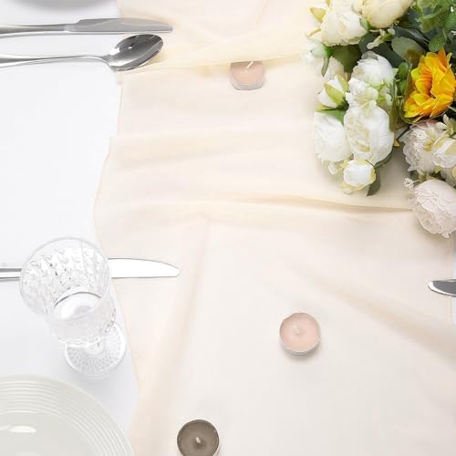Sheer Chiffon Table Runner 35x120 Inches, Ivory 6 Pack - Image 4