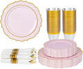 350PCS Pink Plastic Plates, Plastic Dinnerware Sets for 50 Guests by Ciselure