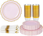 350PCS Pink Plastic Plates, Plastic Dinnerware Sets for 50 Guests by Ciselure