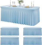 4 Pack Spandex Baby Blue Tablecloths for 6 Foot Rectangle Tables, Wrinkle Free Fitted Table Cloth 6ft Stretchy Tablecover Skirt for Parties Weddings Birthday Banquet Baby Shower by Htper