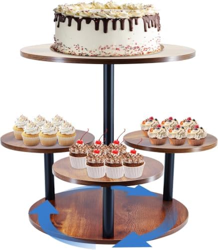 4 Tier Round Cupcake Tower Stand for 50 Cupcakes, 360° Rotating Wood Cake Stand with Tiered Trays, Farmhouse Cookie Stand for Dessert Table Display for Wedding Birthday Baby Shower Tea Party by Unknown