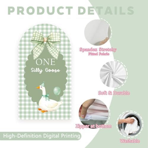 One Silly Goose Arch Backdrop Cover Sage Green 1st Birthday Party - Image 4
