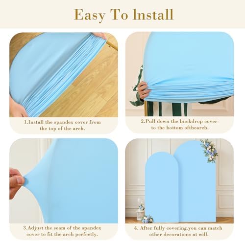 Baby Blue Arch Covers 2 Set 7.2 and 6ft Light Blue Arch Backdrop Cover Spandex Wedding Arch Stand Covers for Birthday Party Baby Shower Boy Wedding Banquet Photo Metal Balloon Arches Backdrop - Image 6