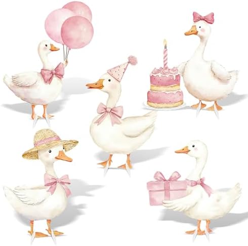 5Pcs Silly Goose Baby Shower Decorations, Pink Large Goose Cardboard Cutout Standup, Geese Birthday Party Sign for Photo Booth Props Backdrop Garden Entrance Decor Cartoon Party Supplies by WelcometoLawnIdyll