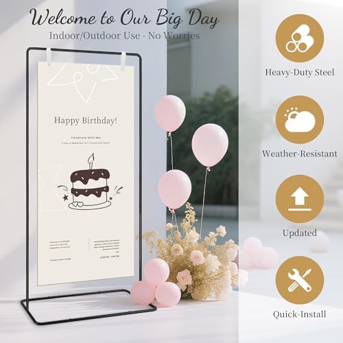 Wedding Welcome Sign Stand Holder - Adjustable Easel for Wedding Signs Stand & Seating Charts, Metal Easel Stand for Sign Reception Display, Black Welcome Hanging Sign Holder for Party, Events - Image 3