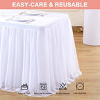 Wish Care 2 Pack White Tulle Table Cloth for 8 Foot Rectangle Tables White Tutu Desk Skirt Stretch Fitted Rectangular Tablecloths Wrinkle Free Ruffle Table Cover for Wedding Birthday Party Banquet - Image 6