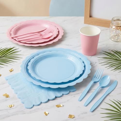 ArtSocket 350 Pack Disposable Tableware for 50 Guests, Pink Blue - Image 2