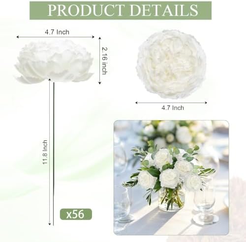 56 Pcs Peonies Artificial Flowers Bulk, 4.7’’ Fake Peonies - White - Image 2