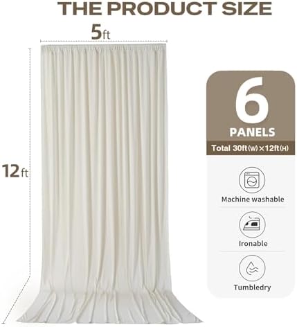 30ftx12ft Beige Backdrop Curtains for Parties, Wrinkle Free Polyester Beige Photo Backdrop Drapes 6 Panels 12 ft Long Back Drop Cloth for Wedding Birthday Photography Background - Image 4