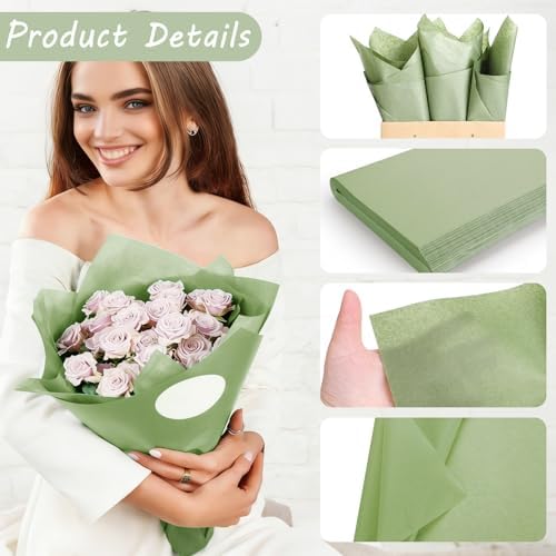 500 Sheets Sage Green Tissue Paper Bulk, 14'' x 20'' Solid Color Wrapping Tissue Paper for Home Party Bridal Shower Baby Shower Gift Wrapping Supplies (Sage Green) - Image 3