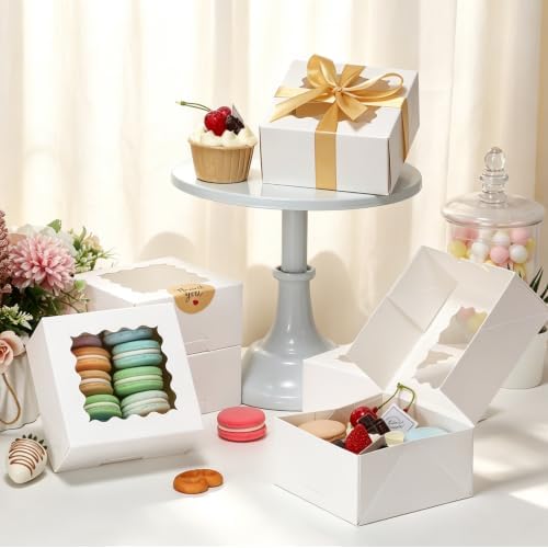 5x5x2.5 Auto-Popup Small Cookie Boxes with Window, White, 60 Pack - Image 3