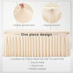1 Pack Light Champagne Table Clothes for 8 Foot Rectangle Tables, One-Piece Wrinkle Resistant Stretch Spandex Table Covers with Skirt for Event Banquet Wedding Birthday Party - Image 2