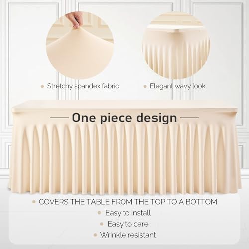 2 Packs Light Champagne Spandex Tablecloths for 8 Foot Rectangle Tables - Image 2