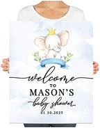 Andaz Press Custom Large Baby Shower Canvas Welcome Sign, 16 x 20 Inches, Blue Baby Elephant Guestbook Alternative, Personalized Sign Our Canvas, for Baby Elephant Baby Shower, Baby Sprinkle Theme - Image 3