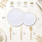 I00000 150 Gold Plastic Plates, White and Gold Disposable Plates for Party - Image 3