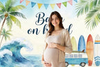 8x6ft Baby On Board Theme Backdrop Summer Beach for Baby Shower Party Decorations Banner Summer Beach Backdrops for Photography Background Newborn Birthday Cake Table Photo Props - Image 3