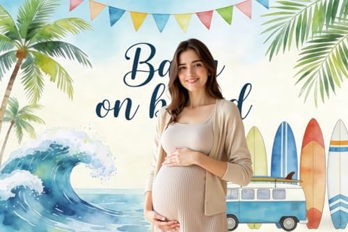 8x6ft Baby On Board Theme Backdrop Summer Beach for Baby Shower Party Decorations Banner Summer Beach Backdrops for Photography Background Newborn Birthday Cake Table Photo Props - Image 3
