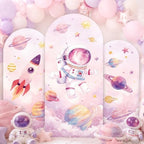 3Pcs Outer Space Arched Backdrop Covers Pink Astronaut Party Decorations by chiazllta