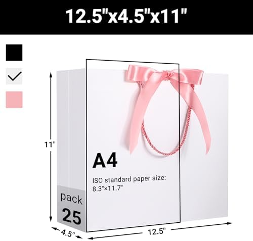 EUSOAR White Gift Bags, 25pcs 12.5"x4.5"x11" Shopping Paper Bags with Handle, Party Favor Kraft Paper Bags Thank You Gift Treat Bags Bulk for Wedding Baby Shower Birthday Guests Bridal - Image 2
