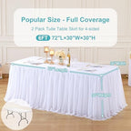 2 Pack White Tablecloth for 6 Foot Rectangle Tables with Tulle Table Skirt - Image 5