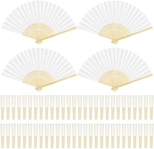 Aodaer 60 Pieces Paper Folding Fans Bamboo Handheld Fans Paper Folded Fans for Wedding Gift, Party Favors, DIY, Home Decoration, White by Aodaer