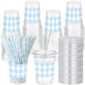 Sliner 50 Sets 16oz Light Blue White Gingham Party Plastic Cups by Sliner