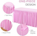 Pink Polyester Table Clothes for 8 Foot Rectangle Tables, Wrinkle Free Fitted Table Cover 8ft Stretch Tablecloths with Skirt for Parties Weddings Birthday Banquet Baby Shower - Image 2