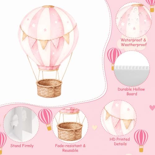 2 PCS Large Hot Air Balloon Baby Shower Decorations, Pink Hot Air Balloon Cardboard Cutouts Theme Birthday Party Decor for Backdrop Yard Signs Standup Photo Booth Props - Image 4