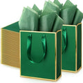 Yeaqee 50 Pcs Metallic Paepr Gift Bags Bulk with Handles,Green Gold by Yeaqee
