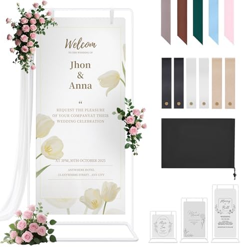 Wedding Welcome Sign Stand Holder - Adjustable Easel for Wedding Signs Stand & Seating Charts, Metal Easel Stand for Sign Reception Display, White Welcome Hanging Sign Holder for Party, Events by Mercijzyasang