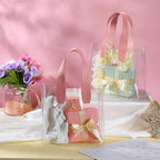 Sweetude 24 Pcs Clear Gift Bags with Handle Plastic Small Tote, pink - Image 6