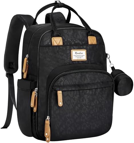 RUVALINO Baby Diaper Bag Backpack with Changing Pad, Black Leopard by RUVALINO