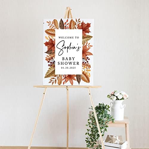 Andaz Press Custom Large Baby Shower Welcome Sign, 16" x 20", Rustic Fall Leaves Personalized Canvas Welcome Sign, Signage Gender-Neutral Canvas Sign for Baby Sprinkle, Fall Baby Shower Decorations - Image 2