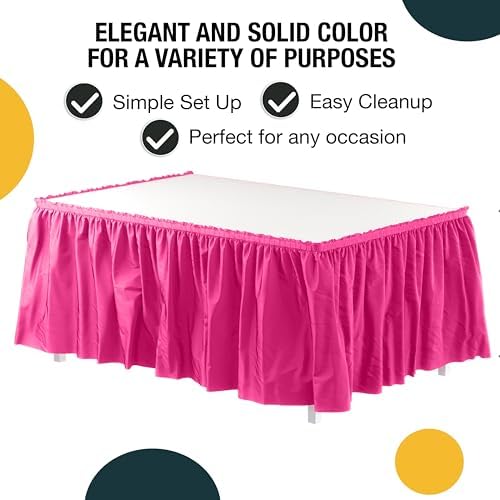 Exquisite Cerise Hot Pink Table Skirt 48 Pack - Disposable Plastic Table Skirts for Rectangle Tables 6ft 8ft & Round Tables - 29in x 14ft Self-Adhesive Strip - Birthday Wedding Gender Reveal Decor - Image 2