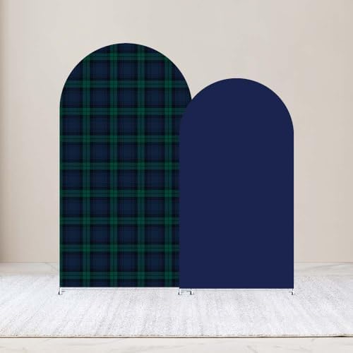 Set of 2 Arch Backdrop Cover Tartan Plaid Baby Shower Stretchy Arch Frame Cover for Bear Theme Boys Birthday Party Fiesta Decorations (6ft & 5ft,Blue) - Image 2